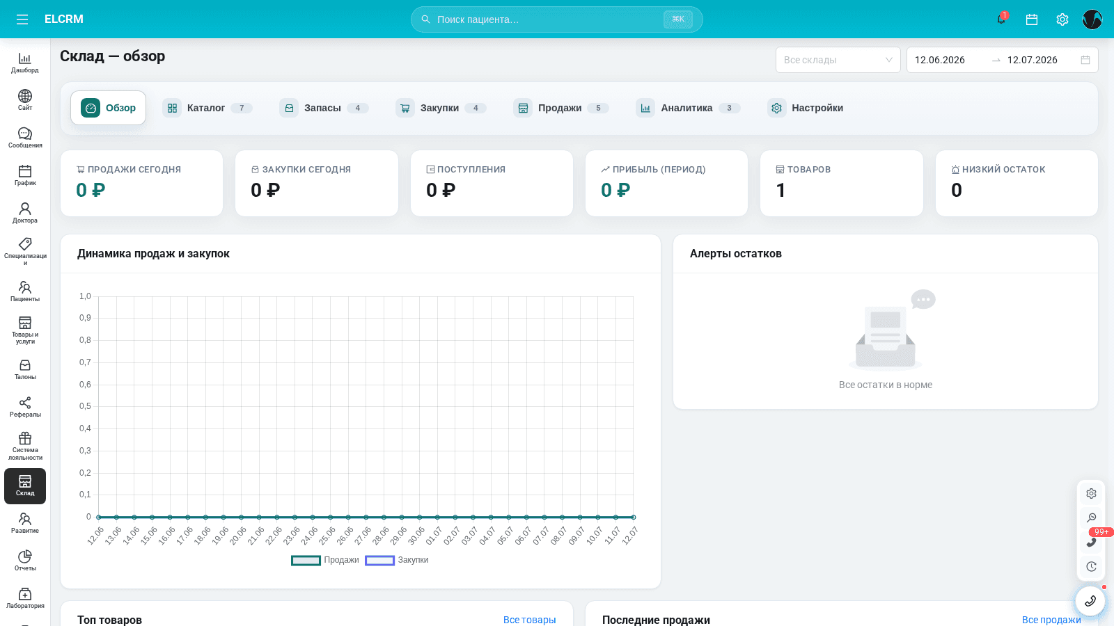 Складской модуль El CRM: учёт расходных материалов